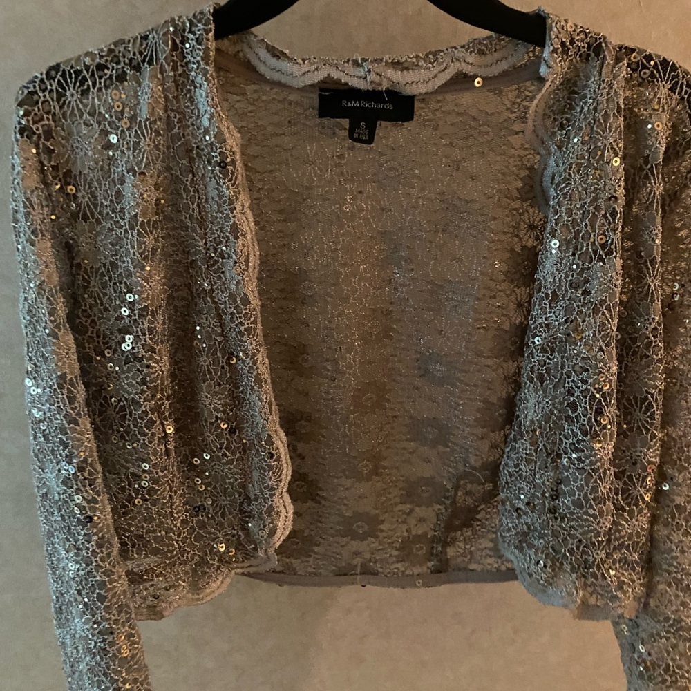 R&M Richards Metallic Lace Bolero Jacket